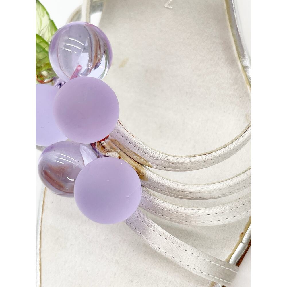 Giuseppe Zanotti Vintage Silver Satin Grape Embellished Mule Sandal Heels IT 38 - Picture 7 of 15